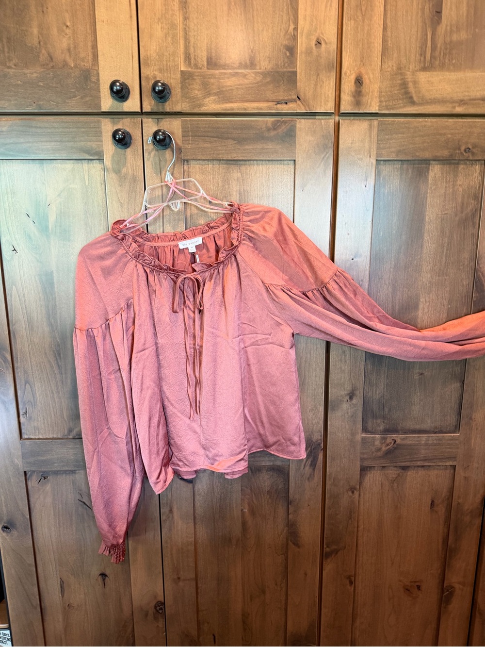 Blu Pepper Mauve Ruffle-Tie Long Sleeve Blouse